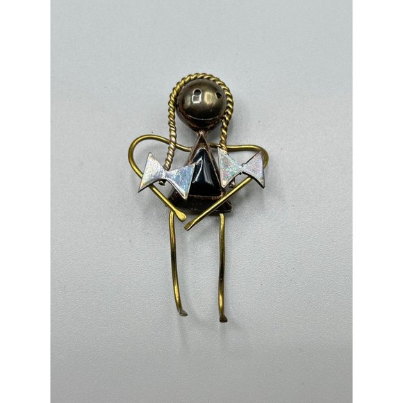 Girl with Braids Pin Brooch Sterling Silver Mixed Metal Taxco Mexico Handcrafted - Picture 2 of 7